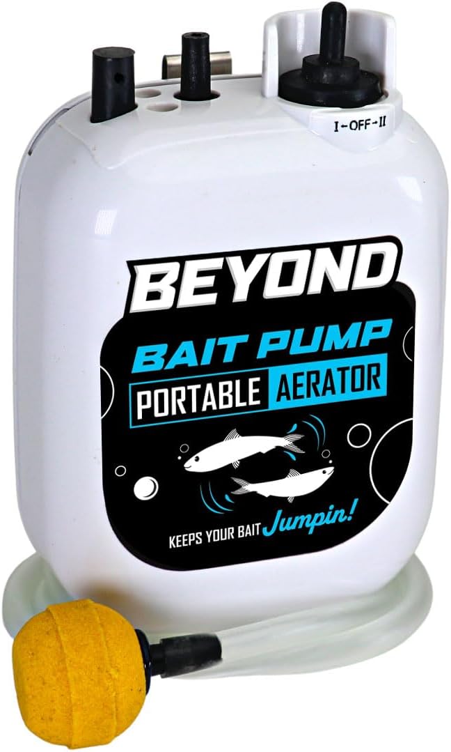 Beyond Bait Pump Portable Live Bait Aerator - Long Lasting Battery Powered Bubbler - Water Resistant Design- XL Air Stone Keep Your Bait Alive Longer
