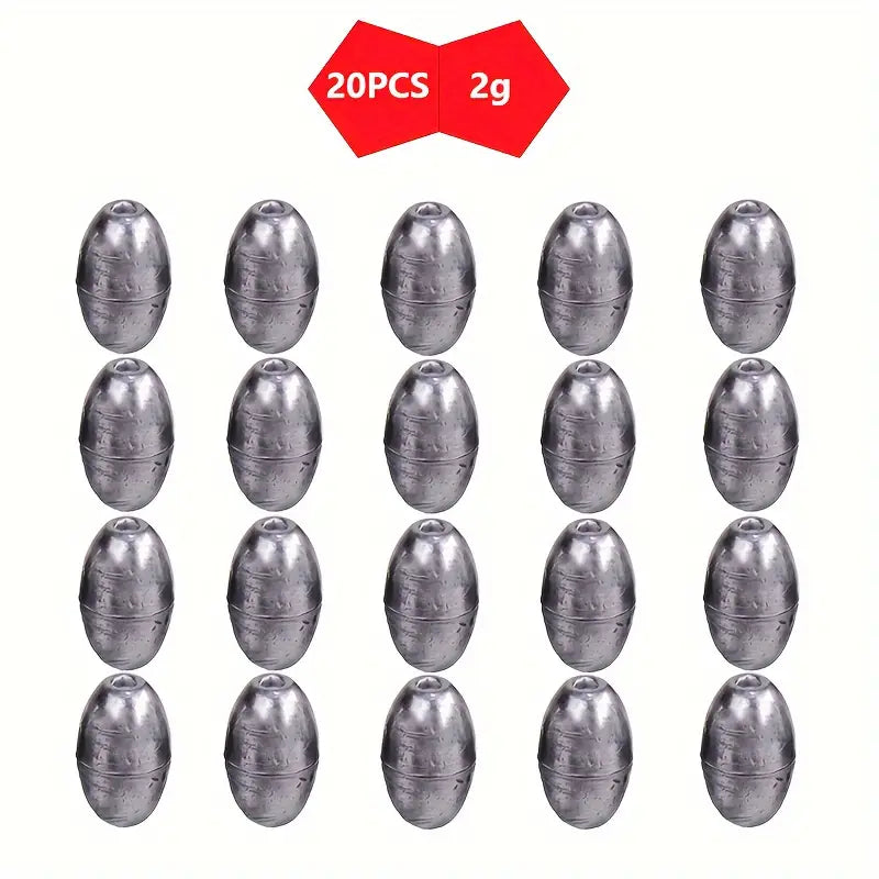 20pcs YUMEILI Olive-Shaped Hollow Sinker Weights 2g-8g
