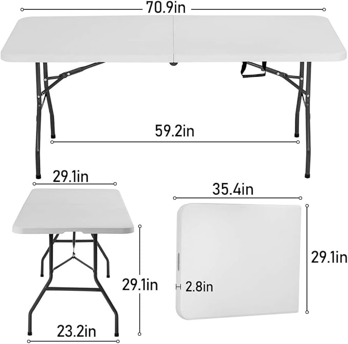 6 FT Folding Table Fold White