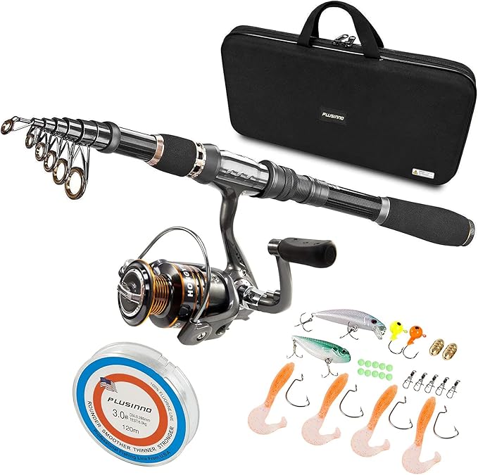 PLUSINNO Fishing Rod, Telescopic Fishing Rod and Reel Combo, Collapsible Travel Fishing Pole Rod Starter Kit