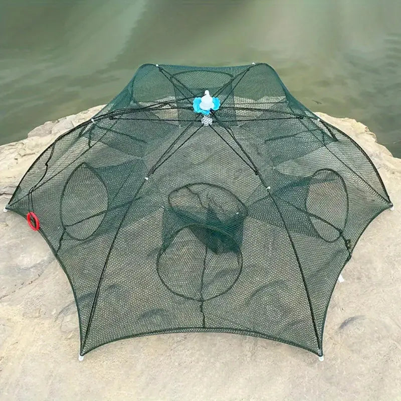 8 Holes Fishing Bait Trap Crab Net Shrimp Cast Dip Cage Fish Foldable Umbrella