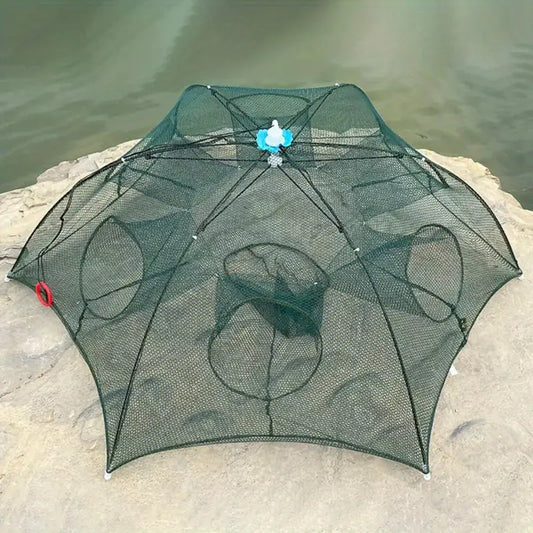 8 Holes Fishing Bait Trap Crab Net Shrimp Cast Dip Cage Fish Foldable Umbrella