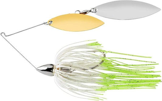 War Eagle Custom Lures Nickel Frame Double Willow Spinnerbait Hot White Shad Skirt 3/8 oz.