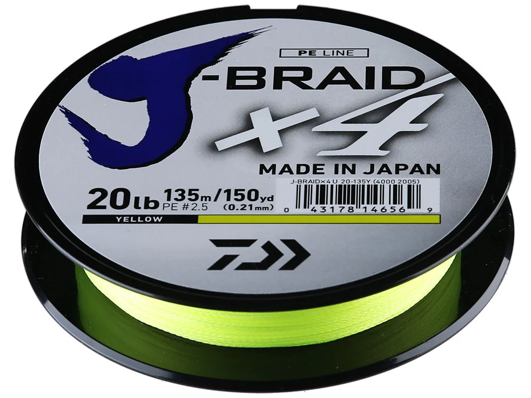 Daiwa J-Braid X4 Braided Line Fluorescent Yellow-20lb-300yd