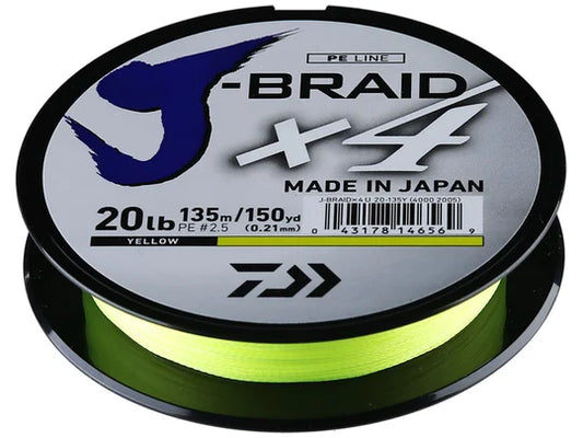 Daiwa J-Braid X4 Braided Line Fluorescent Yellow 150yd 15lb