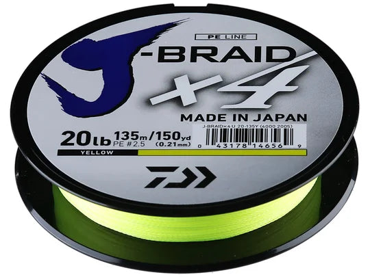 Daiwa J-Braid X4 Braided Line Fluorescent Yellow 150yd 30lb